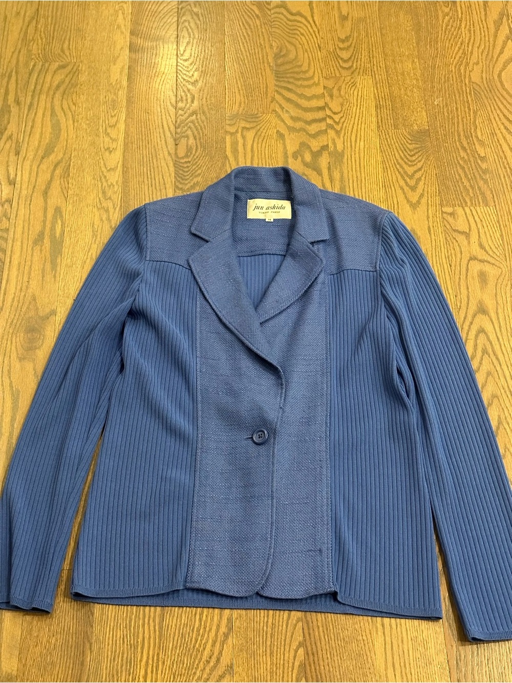 Jun Ashida Blue Ribbed Knit Blazer Jacket